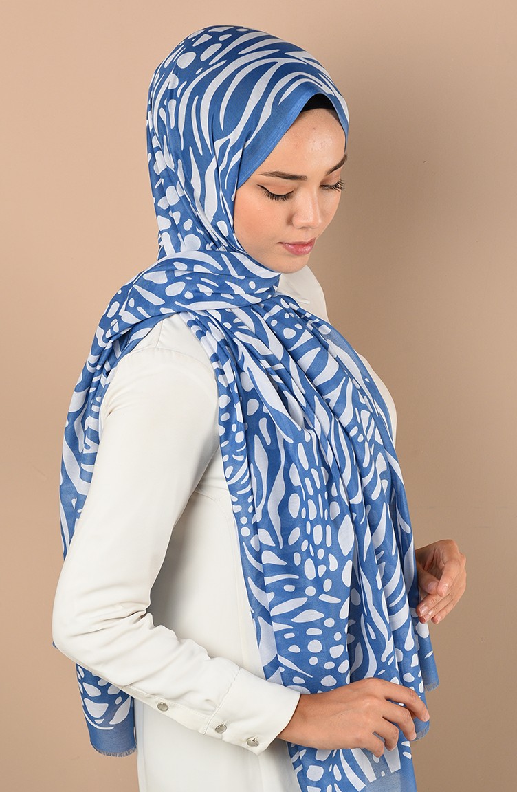 Zebra Desenli Mevsimlik Şal 90659-08 Açık Mavi Beyaz