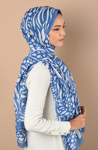 Zebra Desenli Mevsimlik Şal 90659-08 Açık Mavi Beyaz