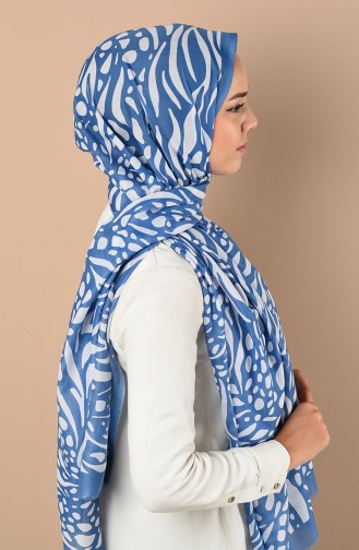 Zebra Desenli Mevsimlik Şal 90659-08 Açık Mavi Beyaz