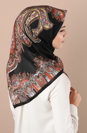 Karaca Desenli Koton Eşarp 90711-03 Siyah Gold