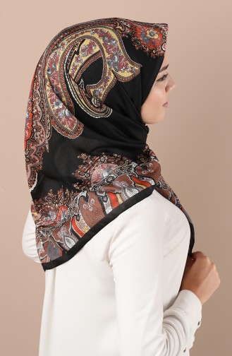 Karaca Desenli Koton Eşarp 90711-03 Siyah Gold
