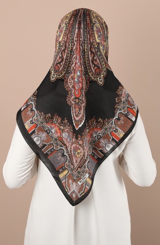 Karaca Desenli Koton Eşarp 90711-03 Siyah Gold