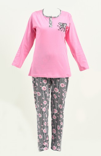 Desenli Uzun Kol Pijama Takım 2720-03 Pembe