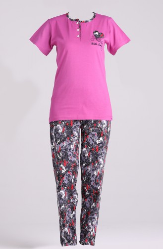 Desenli Kısa Kol Pijama Takım 2731-02 Mor