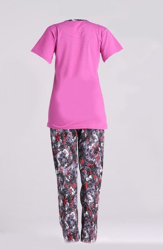 Desenli Kısa Kol Pijama Takım 2731-02 Mor