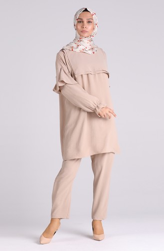 Aerobin Fabric Flounce Tunic Trousers Double Suit 1089-03 Beige 1089-03