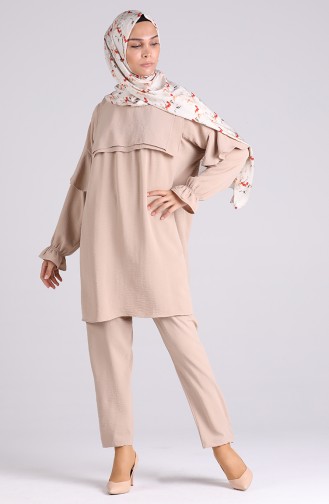 Aerobin Fabric Flounce Tunic Trousers Double Suit 1089-03 Beige 1089-03