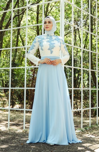 Baby Blue Hijab Evening Dress 8202-01