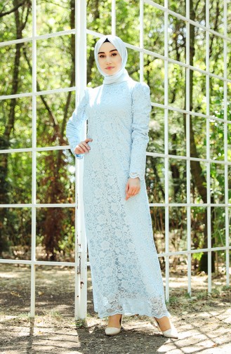 Baby Blue Hijab Evening Dress 9027-06