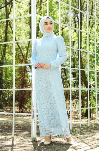 Baby Blue Hijab Evening Dress 9027-06