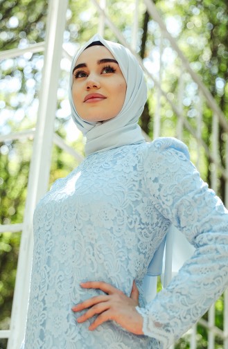 Baby Blue Hijab Evening Dress 9027-06