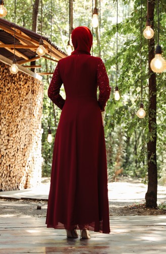 Claret Red Hijab Evening Dress 52614-03