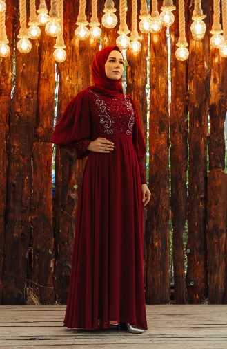 Weinrot Hijab-Abendkleider 52771-05