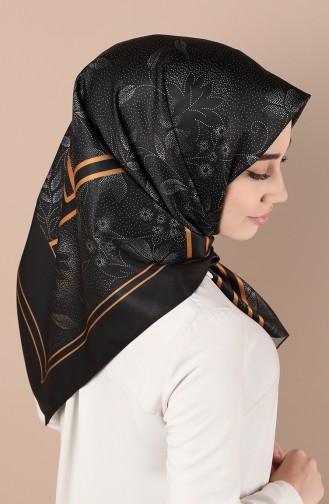 Dijital Baskılı Twill Eşarp 5021-01 Siyah Koyu Hardal