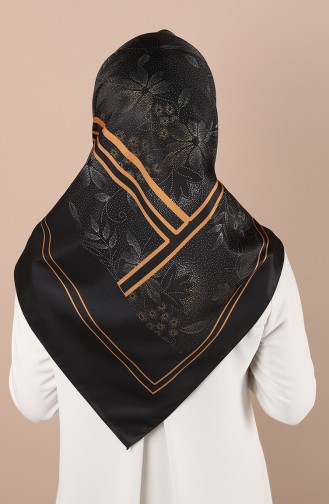 Dijital Baskılı Twill Eşarp 5021-01 Siyah Koyu Hardal