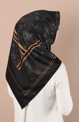 Dijital Baskılı Twill Eşarp 5021-01 Siyah Koyu Hardal