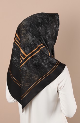 Dijital Baskılı Twill Eşarp 5021-01 Siyah Koyu Hardal