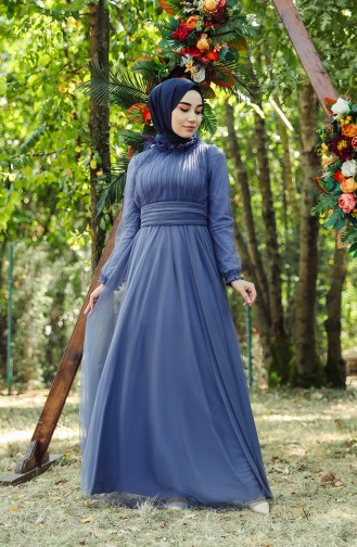 Indigo Hijab-Abendkleider 1035-02