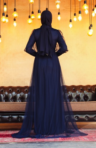 Navy Blue İslamitische Avondjurk 5346-04