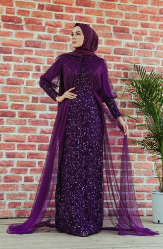 Sequined Evening Dress 5346-06 Purple 5346-06