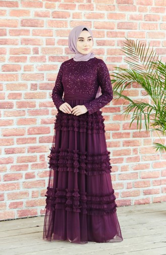 Plum Hijab Evening Dress 52770-01