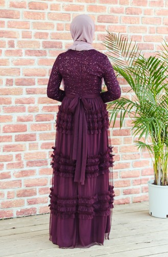 Robe de Soirée en Tulle Détail Paillettes 52770-01 Plum 52770-01