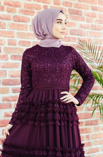 Plum Hijab Evening Dress 52770-01