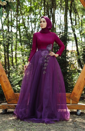 Robe de Soirée Brodée 8145-02 Plum 8145-02