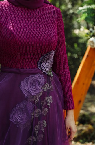 Robe de Soirée Brodée 8145-02 Plum 8145-02