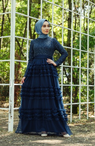 Petrol Hijab Evening Dress 52770-04