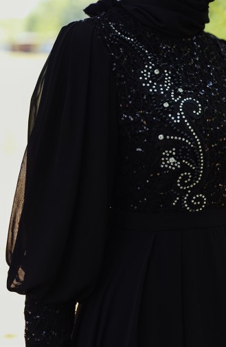 Sequin Detailed Evening Dress 52771-02 Black 52771-02