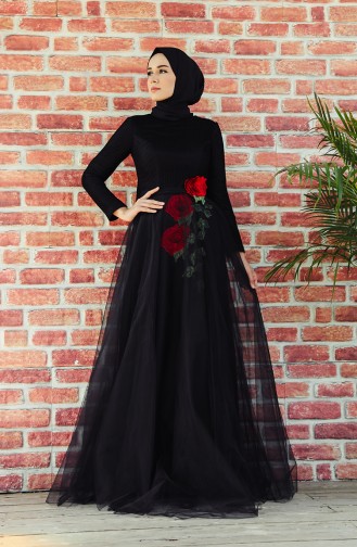 Stickerei detaillierte Abendkleid 8145-03 Schwarz 8145-03