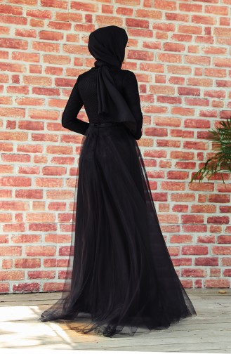 Black Hijab Evening Dress 8145-03