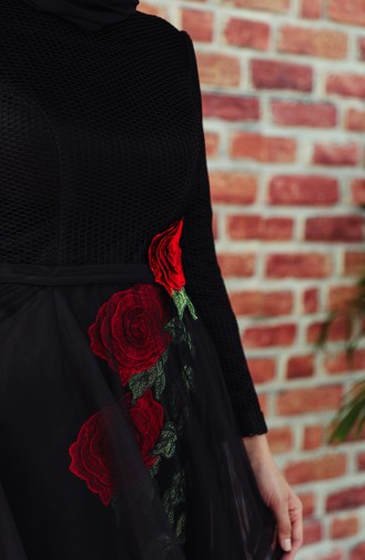 Black Hijab Evening Dress 8145-03