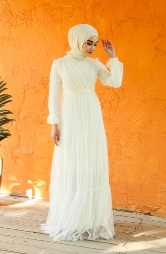 Naturfarbe Hijab-Abendkleider 1034-01