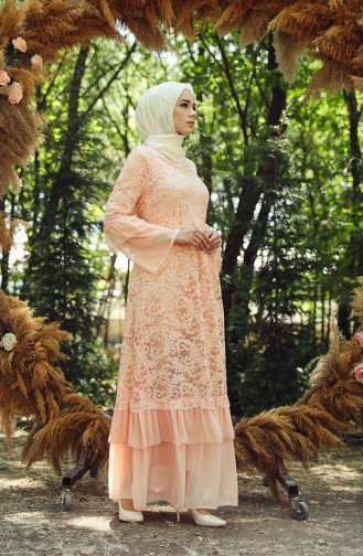 Lachsrosa Hijab-Abendkleider 7584-01