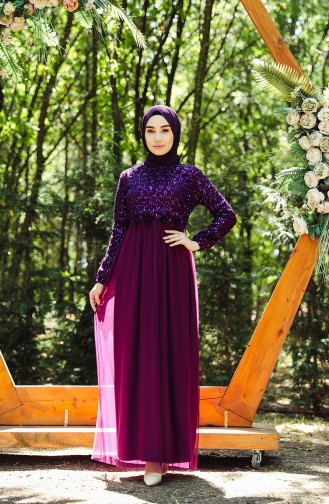 Sequined Evening Dress 7593-01 Purple 7593-01