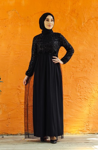Schwarz Hijab-Abendkleider 7593-03