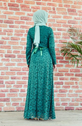 Belted Lace Evening Dress 7596-01 Emerald Green 7596-01