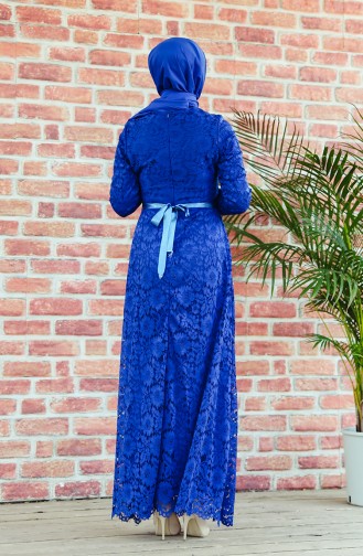 Saks-Blau Hijab-Abendkleider 7596-03