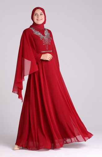 Weinrot Hijab-Abendkleider 2058-02