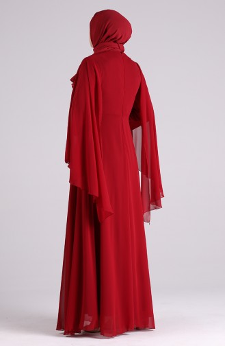Büyük Beden İncili Abiye Elbise 2058-02 Kırmızı
