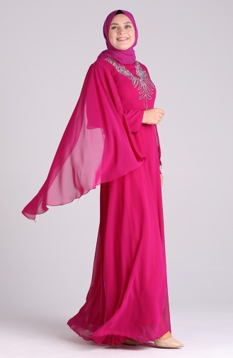 Fuchsia Hijab Evening Dress 2052-13