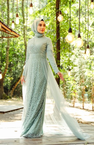 Unreife Mandelgrün Hijab-Abendkleider 5345-04