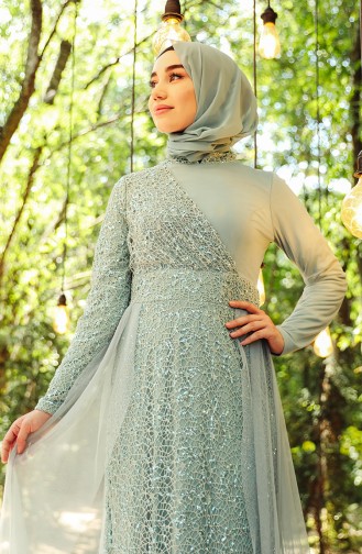 Unreife Mandelgrün Hijab-Abendkleider 5345-04