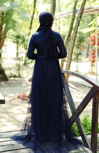 Navy Blue İslamitische Avondjurk 5345-07