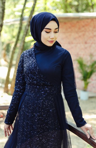 Dunkelblau Hijab-Abendkleider 5345-07