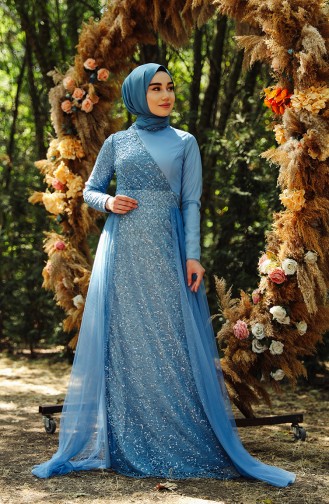 Blau Hijab-Abendkleider 5345-08