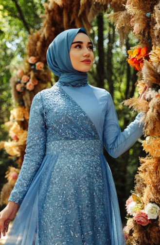 Blau Hijab-Abendkleider 5345-08