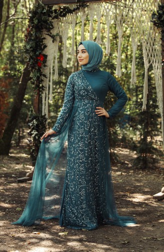 Petroleum Hijab-Abendkleider 5345-09